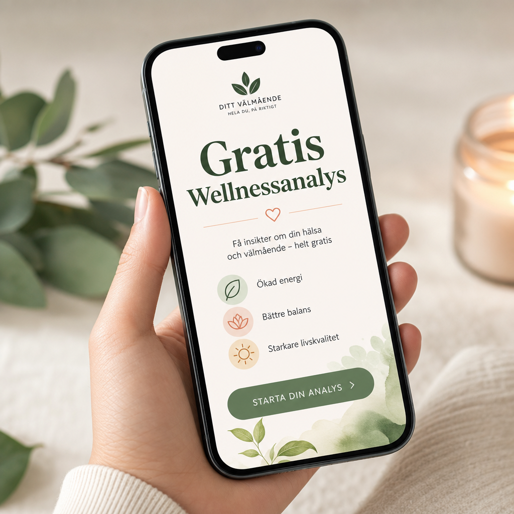 Mobiltelefon som visar Gratis Wellnessanalys.
